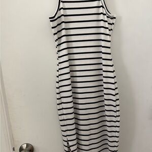 Black and White Sheath Midi Dress with Spaghetti Straps